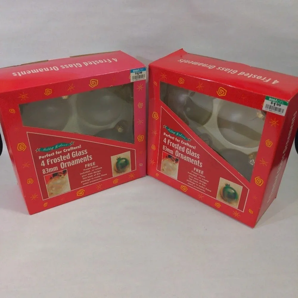 Vtg Holiday Makers Frosted Glass Ornaments White Matte Christmas Balls DIY Set 2